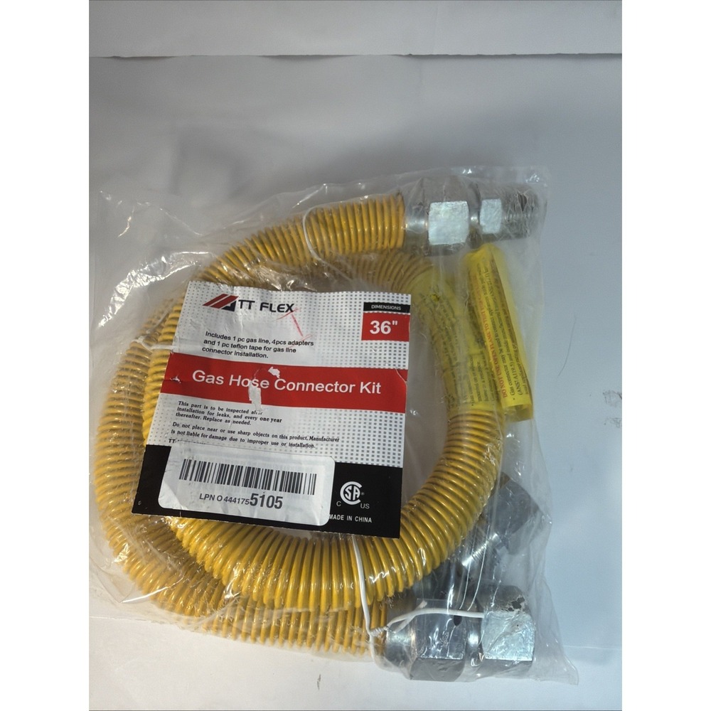 TT FLEX 36 inch Flex Gas Line Hose Stainless Steel Gas Dryer Connector Kit 1"